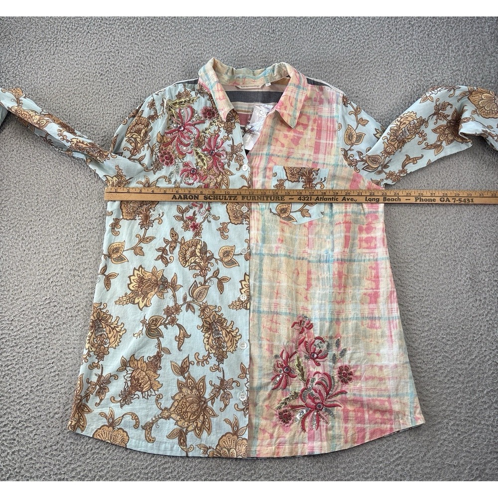Soft Surroundings Descansa Tunic Shirt Womens XL Button Up Aquatic Patchwork NWT - Picture 5 of 12